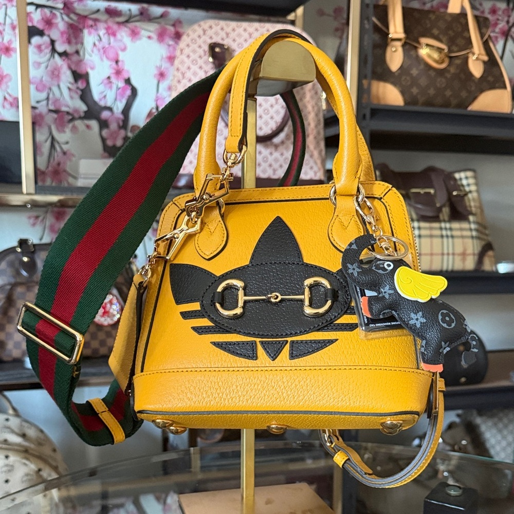 Gucci Adidas textured dollar calfskin trefoil mini horsebit 1955 top handle